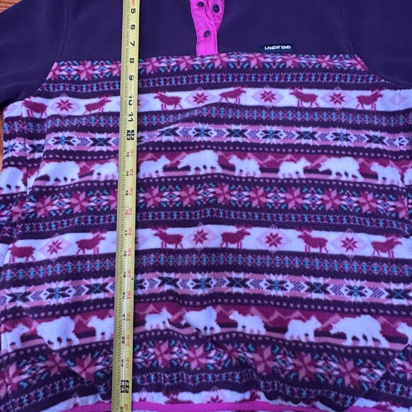Lands End Women's Fleece Pullover Purple Pink Ivory Cream Fair Isle Size L - Picture 6 of 7
